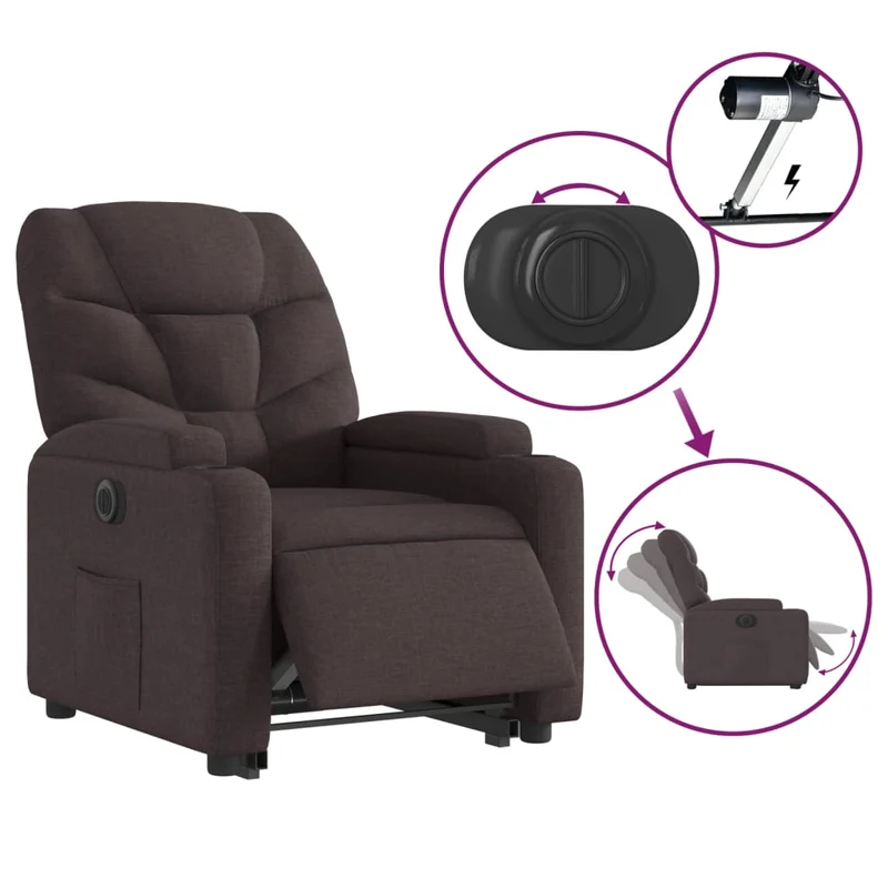 Fauteuil relax TV fonction de levage électrique très confortable en tissu marron foncé DEC028410