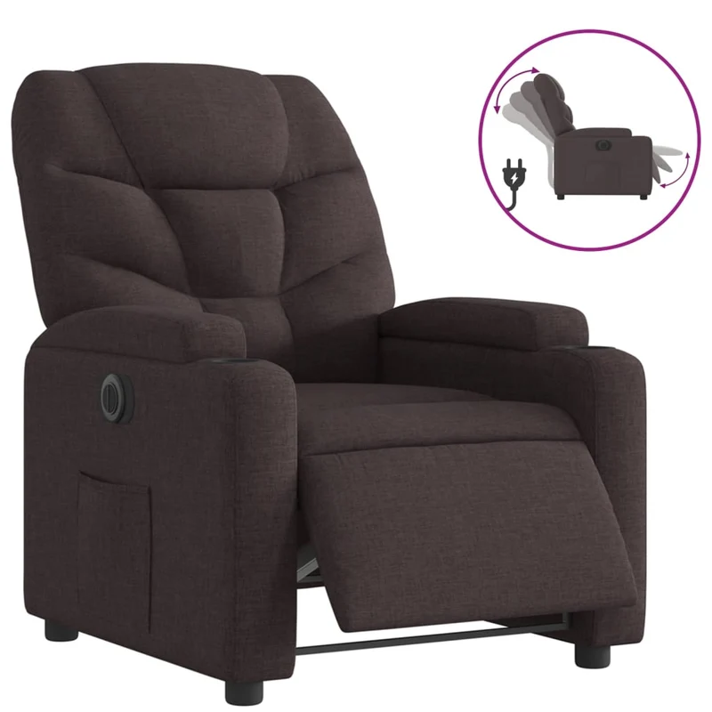 Fauteuil relax TV fonction d'inclinaison électrique très confortable en tissu marron foncé DEC028406