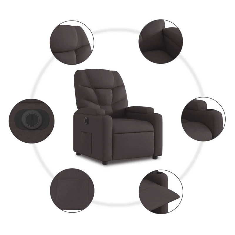Fauteuil relax TV fonction d'inclinaison électrique très confortable en tissu marron foncé DEC028406