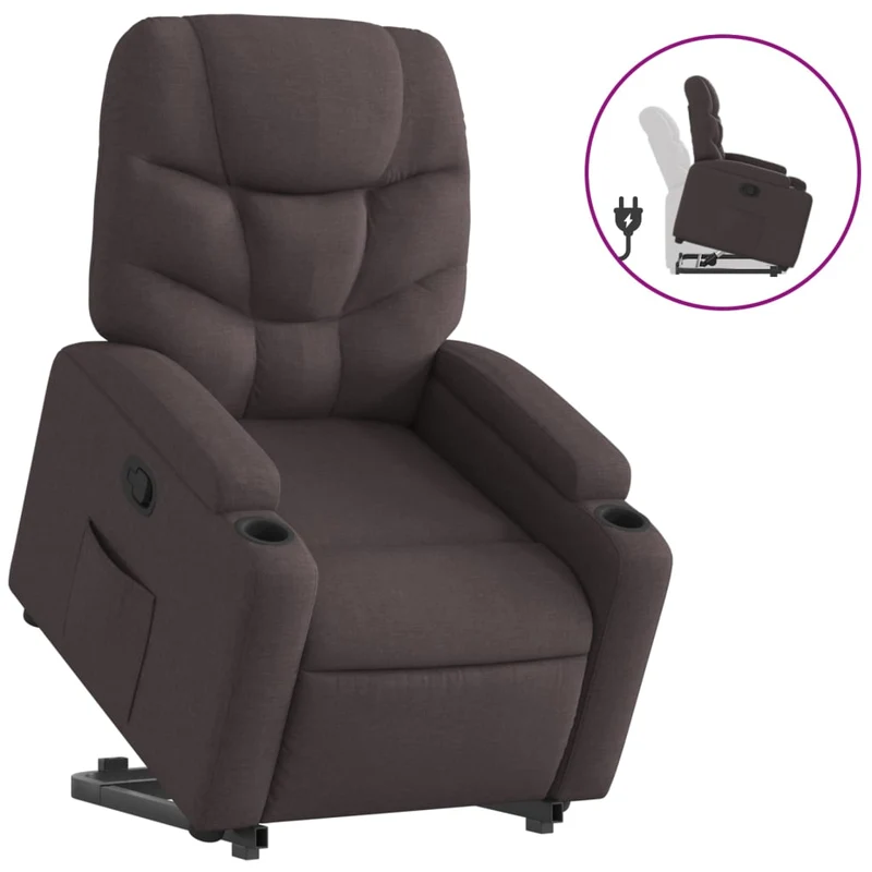 Fauteuil relax TV rembourrage confortable fonction de levage électrique en tissu marron foncé DEC028011