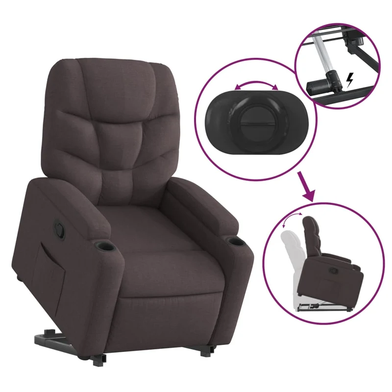 Fauteuil relax TV rembourrage confortable fonction de levage électrique en tissu marron foncé DEC028011
