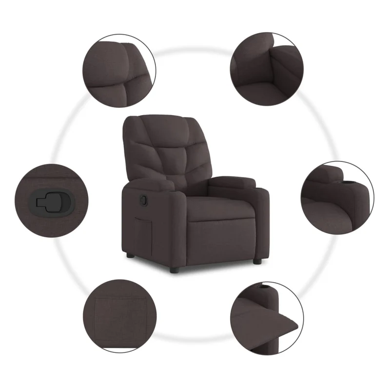 Fauteuil relax TV rembourrage confortable fonction de levage électrique en tissu marron foncé DEC028011
