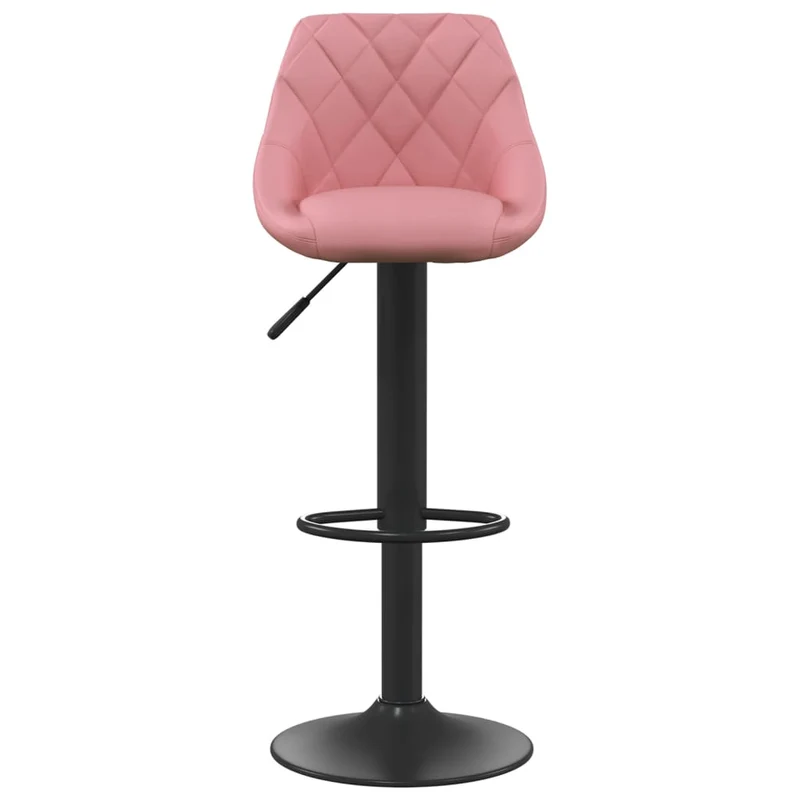 Lot de 2 tabourets de bar chaises hautes en velours rose coutures losange et acier noir DEC029841