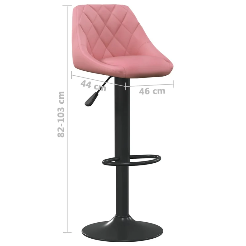 Lot de 2 tabourets de bar chaises hautes en velours rose coutures losange et acier noir DEC029841