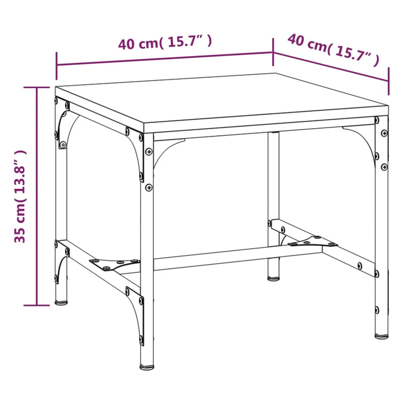 Lot de 2 tables d'appoint 40 x 40 x 35 cm bois d'ingénierie couleur chêne fumé et acier DEC031303
