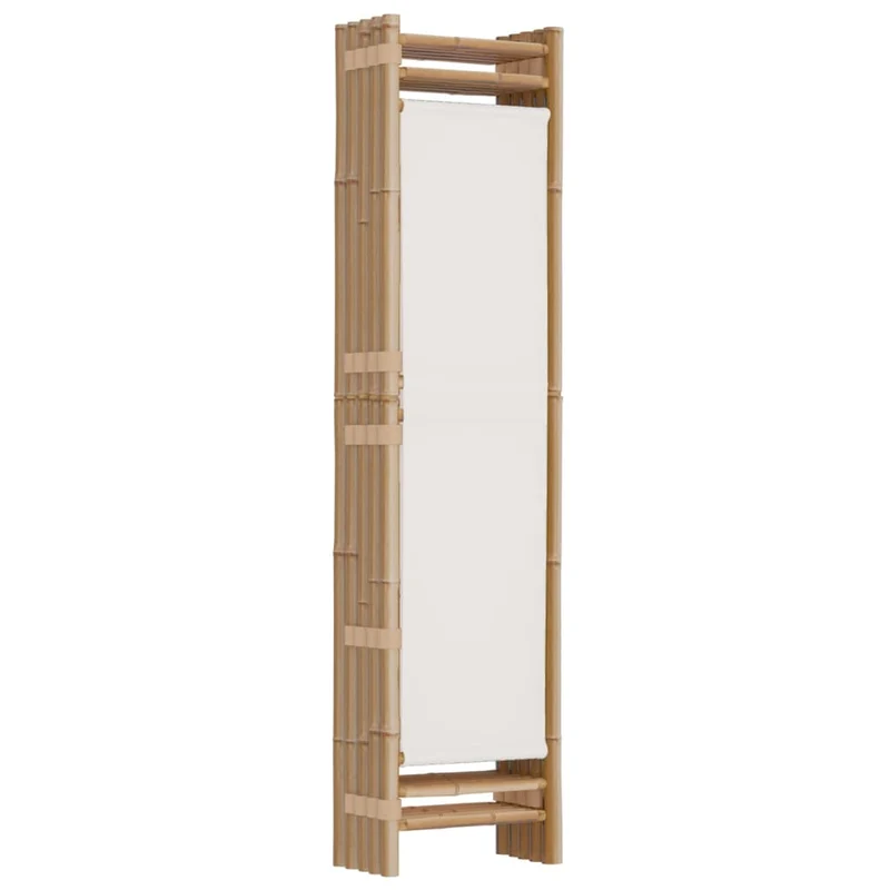 Paravent séparateur de pièce cloison pliante 5 panneaux 200 cm bambou et toile crème DEC031191