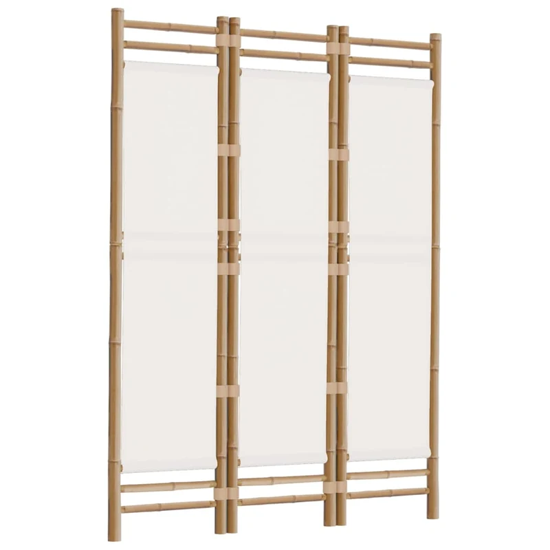 Paravent séparateur de pièce cloison pliante 3 panneaux 120 cm bambou et toile crème DEC031188