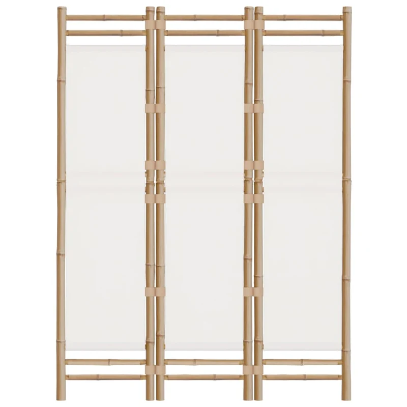 Paravent séparateur de pièce cloison pliante 3 panneaux 120 cm bambou et toile crème DEC031188