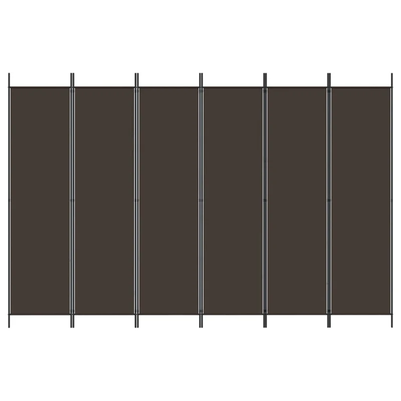 Paravent séparateur de pièce cloison 6 panneaux 300 x 200 cm tissu marron et fer DEC031087