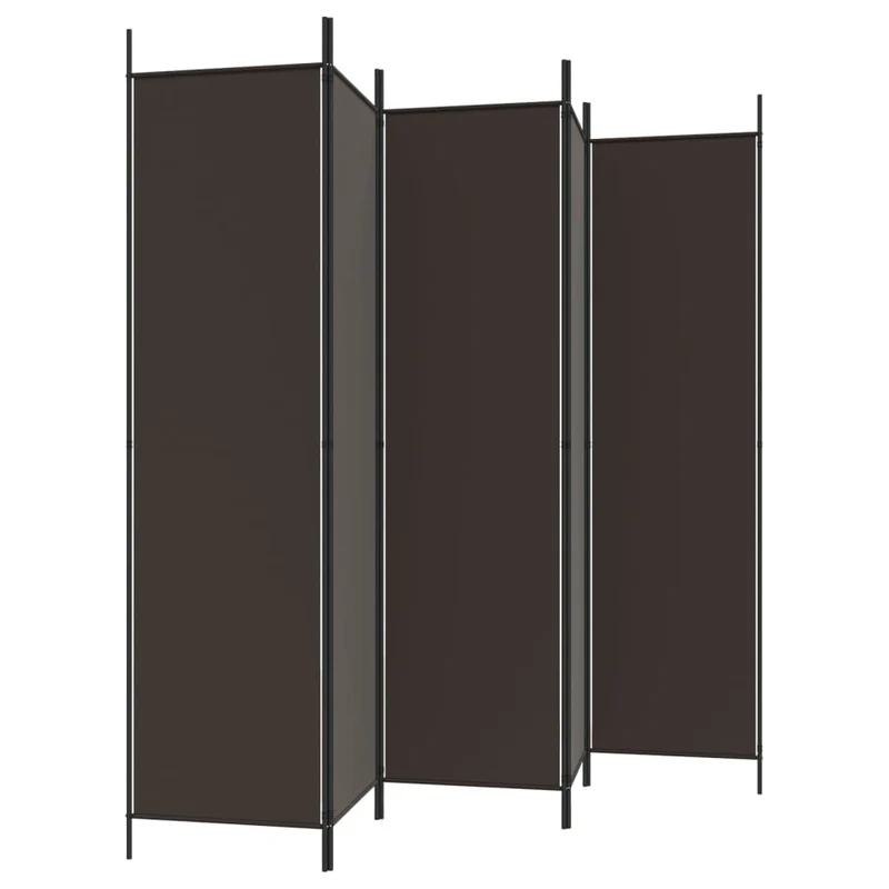 Paravent séparateur de pièce cloison 6 panneaux 300 x 200 cm tissu marron et fer DEC031087