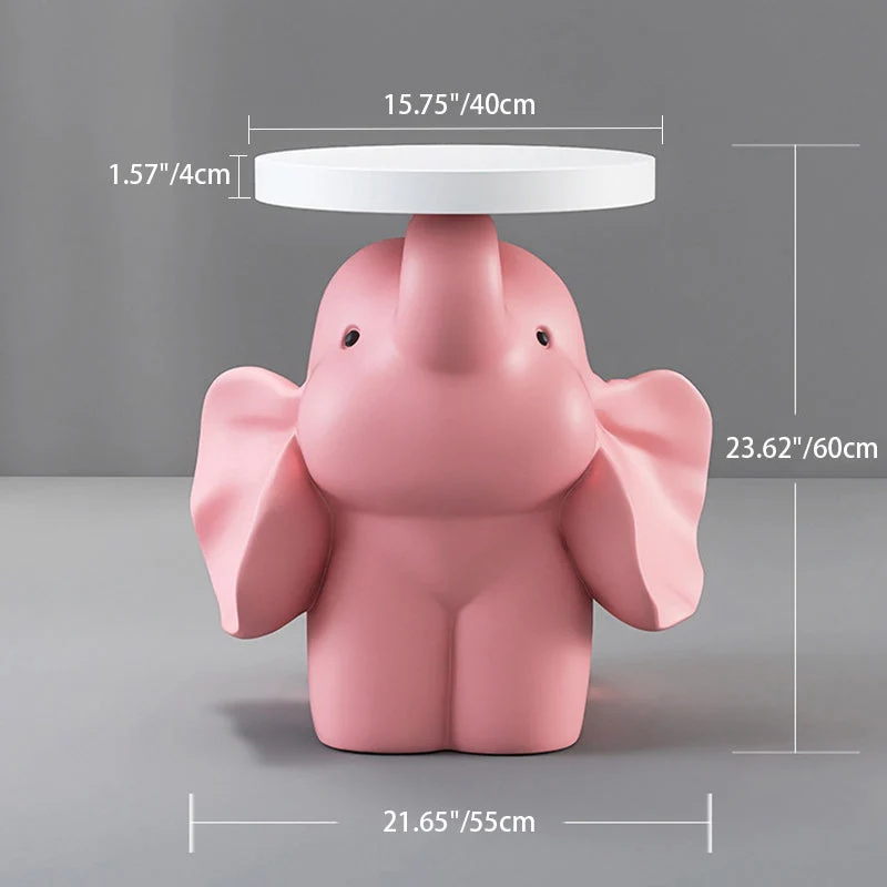 Modern Art Deco Round Rabbit Elephant Bear Fiberglass Resin End Table 1-Tray For Living Room
