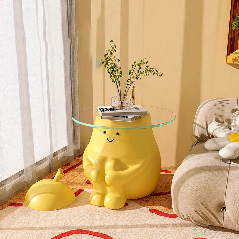 Modern Art Deco Round Cartoon Pear Resin Reinforced Glass End Table 1-Tray For Bedroom
