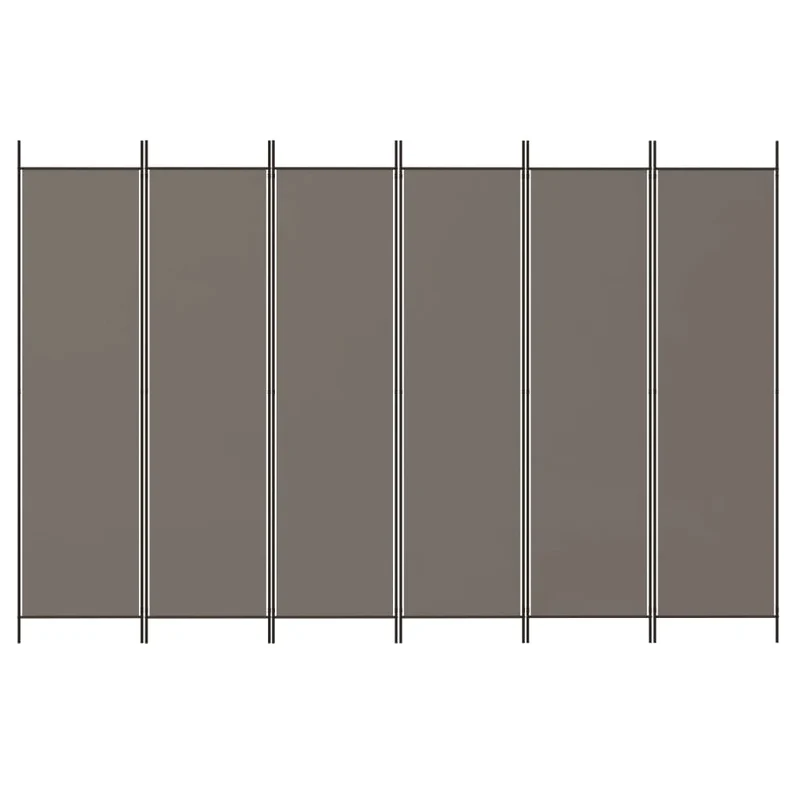Paravent séparateur de pièce cloison 6 panneaux 300 x 220 cm tissu anthracite et fer DEC031037
