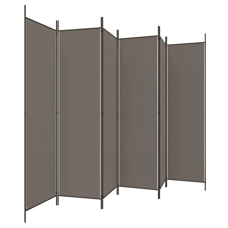 Paravent séparateur de pièce cloison 6 panneaux 300 x 220 cm tissu anthracite et fer DEC031037