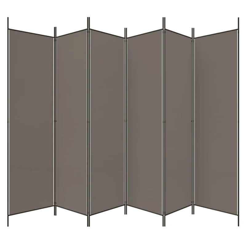 Paravent séparateur de pièce cloison 6 panneaux 300 x 220 cm tissu anthracite et fer DEC031037