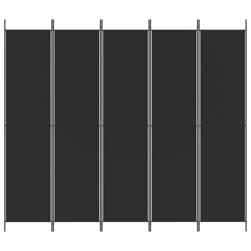 Paravent séparateur de pièce cloison 5 panneaux pliable 250 x 220 cm tissu noir et fer DEC031015