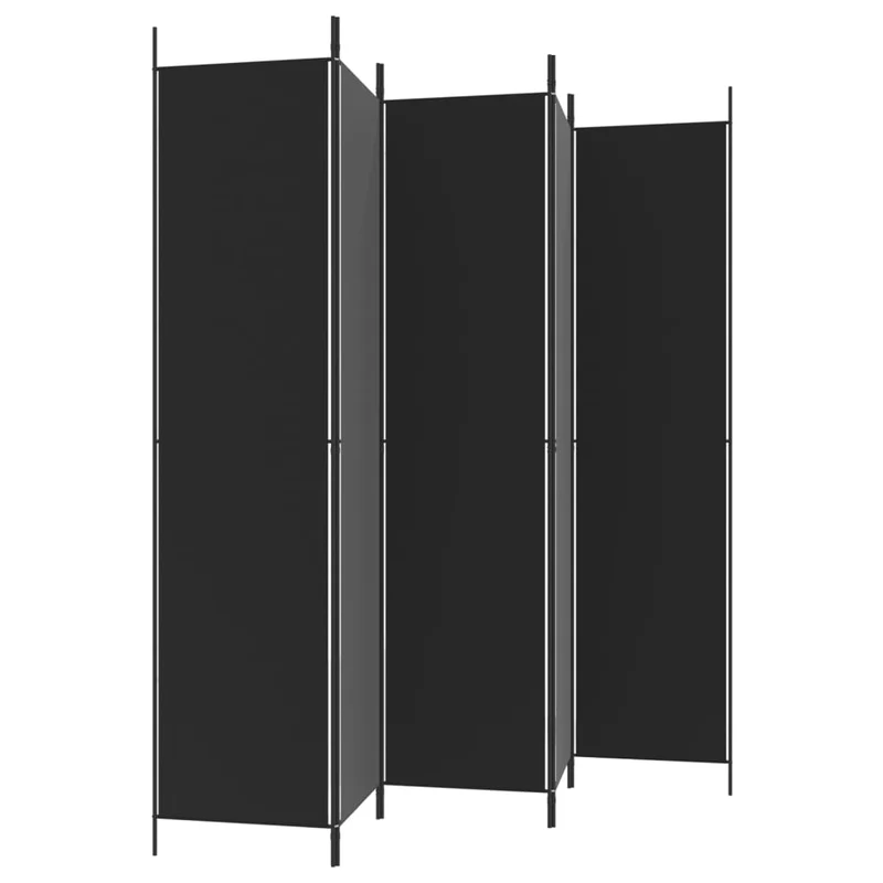 Paravent séparateur de pièce cloison 5 panneaux pliable 250 x 220 cm tissu noir et fer DEC031015