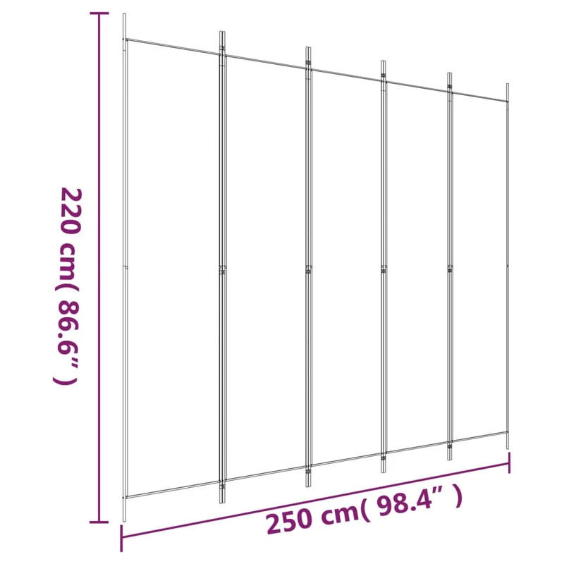 Paravent séparateur de pièce cloison 5 panneaux pliable 250 x 220 cm tissu noir et fer DEC031015