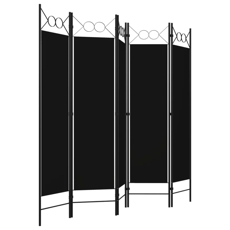Paravent séparateur de pièce cloison 5 panneaux 200 x 180 cm tissu noir et fer DEC031010