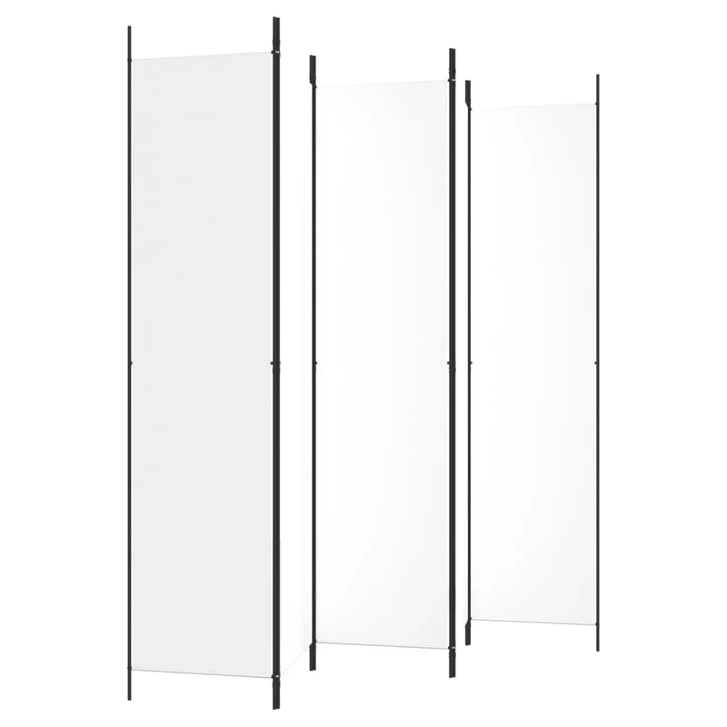 Paravent séparateur de pièce cloison 5 panneaux 250 x 220 cm tissu blanc et fer DEC030948