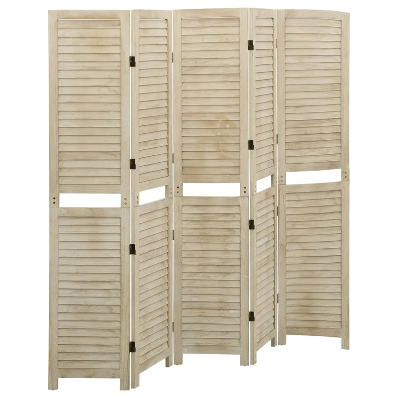 Paravent séparateur de pièce cloison 5 panneaux 175 x 165 cm en bois de paulownia brun DEC030925