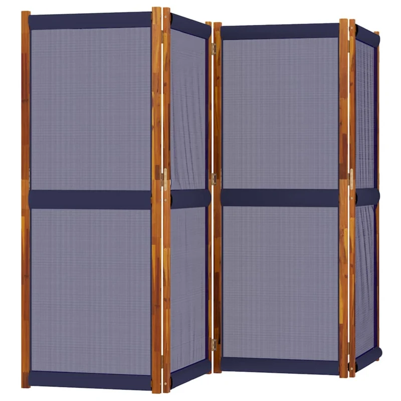 Paravent séparateur de pièce cloison 4 panneaux 280 x 180 cm textilène bleu et bois DEC030859