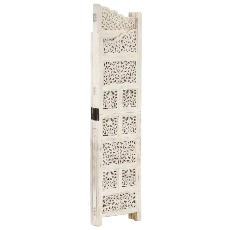 Paravent séparateur de pièce cloison 4 panneaux 160 x 165 cm MDF et bois manguier blanc DEC030835