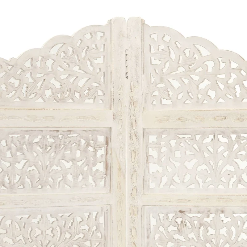 Paravent séparateur de pièce cloison 4 panneaux 160 x 165 cm MDF et bois manguier blanc DEC030835