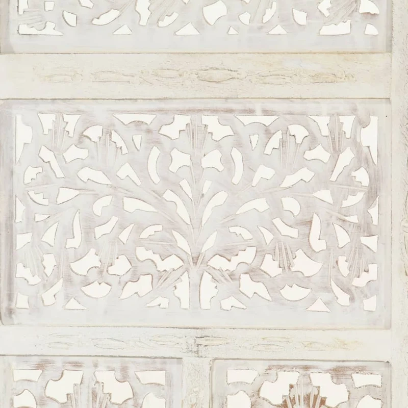 Paravent séparateur de pièce cloison 4 panneaux 160 x 165 cm MDF et bois manguier blanc DEC030835