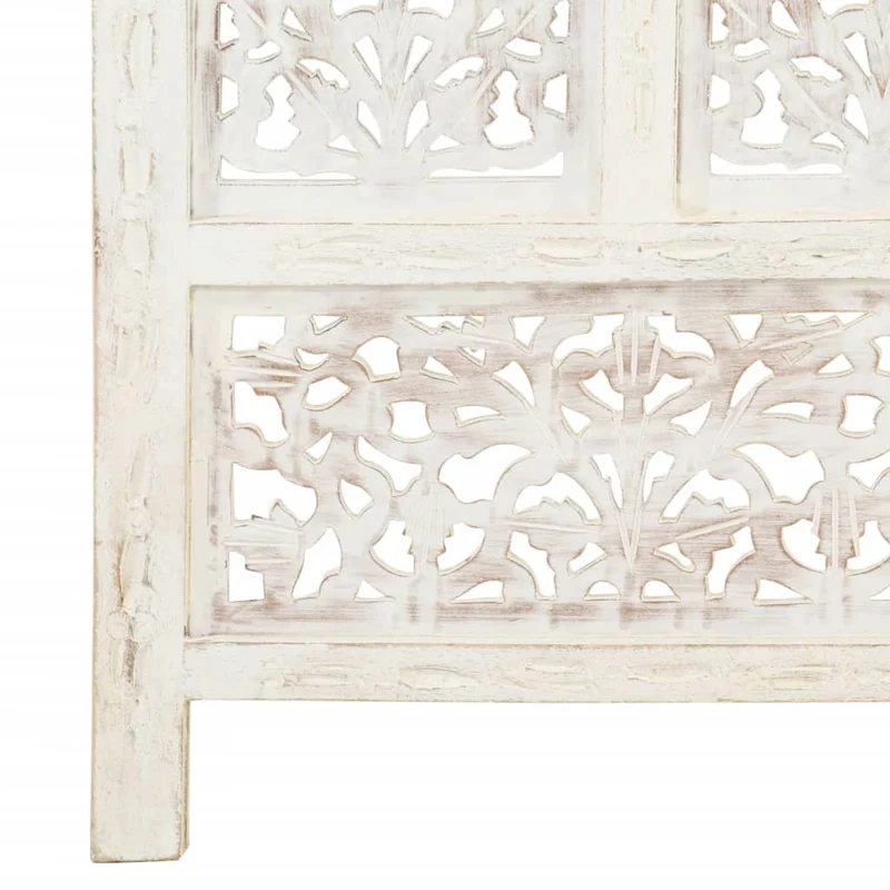 Paravent séparateur de pièce cloison 4 panneaux 160 x 165 cm MDF et bois manguier blanc DEC030835
