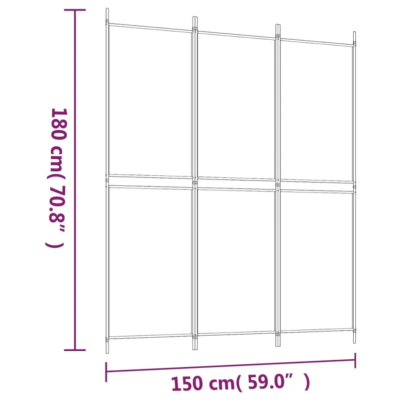 Paravent séparateur de pièce cloison 3 panneaux 150 x 180 cm en tissu blanc et fer DEC030739