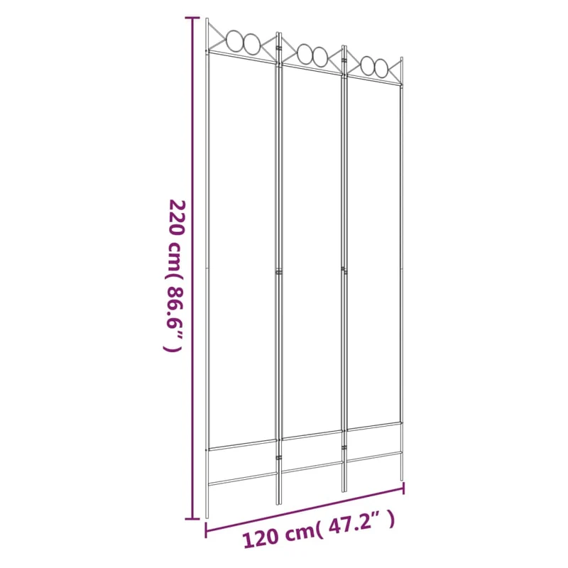 Paravent séparateur de pièce cloison 3 panneaux 120 x 220 cm tissu blanc et fer DEC030737