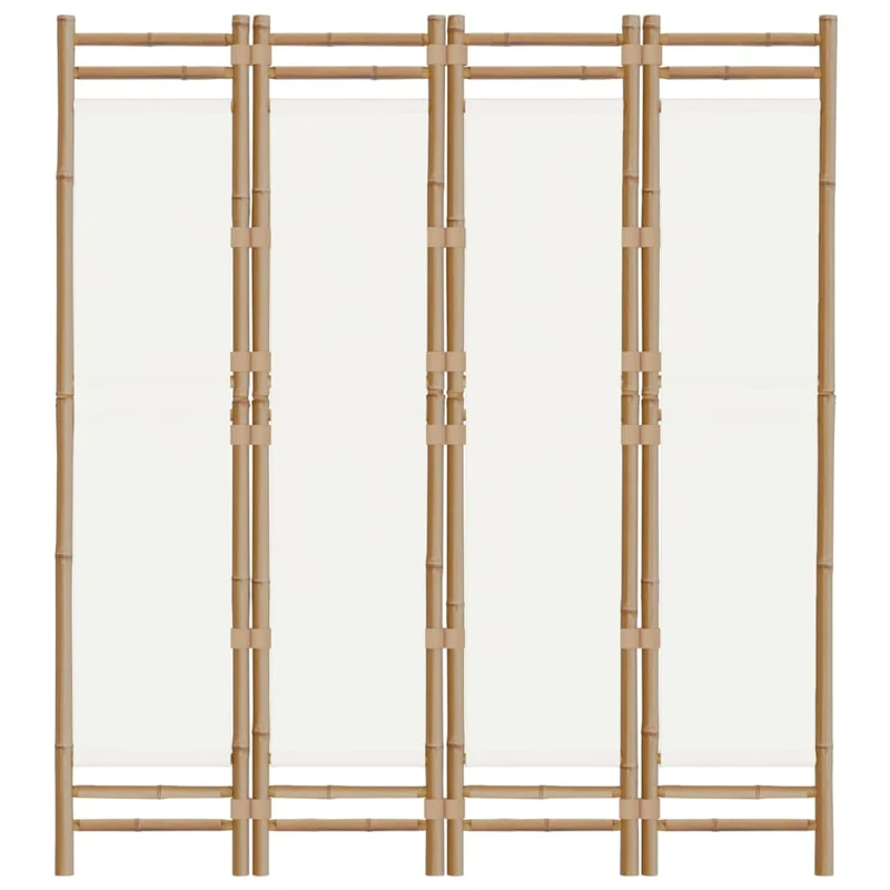 Paravent séparateur de pièce cloison pliante 4 panneaux 160 cm bambou et toile crème DEC031189