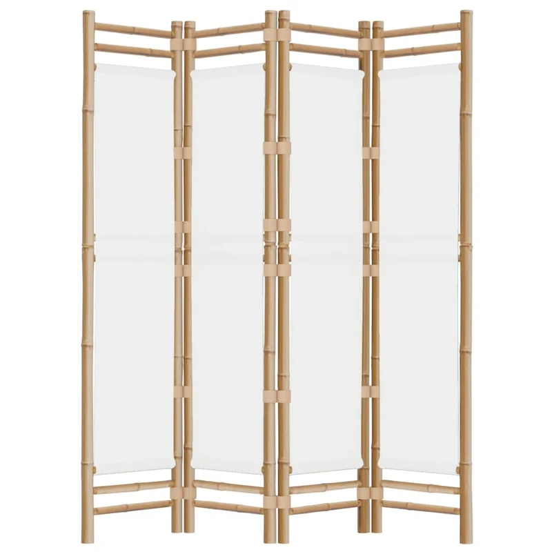 Paravent séparateur de pièce cloison pliante 4 panneaux 160 cm bambou et toile crème DEC031189