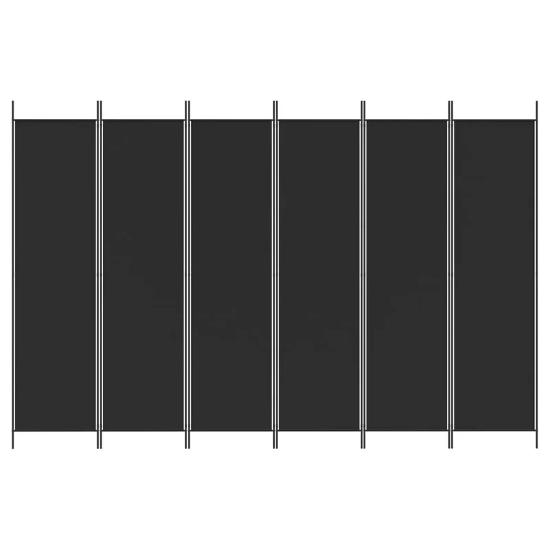 Paravent séparateur de pièce cloison 6 panneaux 300 x 200 cm en tissu noir DEC031117
