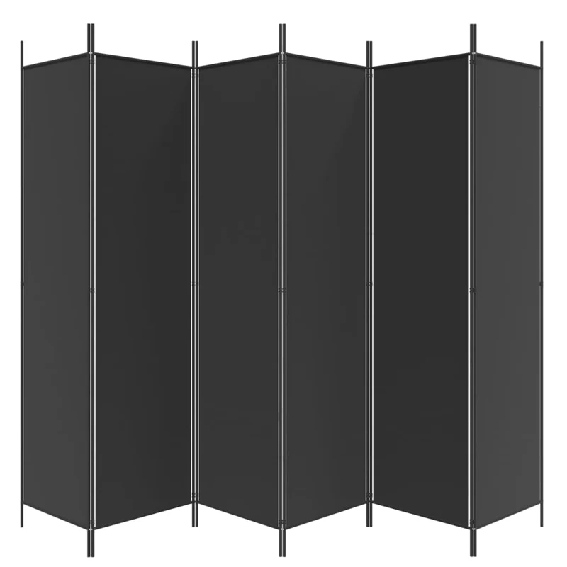 Paravent séparateur de pièce cloison 6 panneaux 300 x 200 cm en tissu noir DEC031117