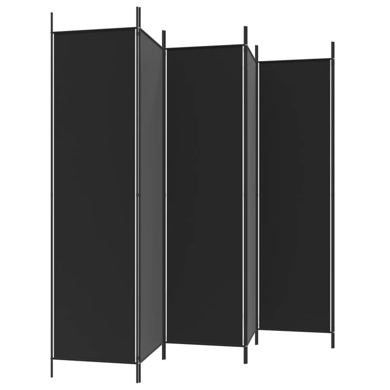 Paravent séparateur de pièce cloison 6 panneaux 300 x 200 cm en tissu noir DEC031117