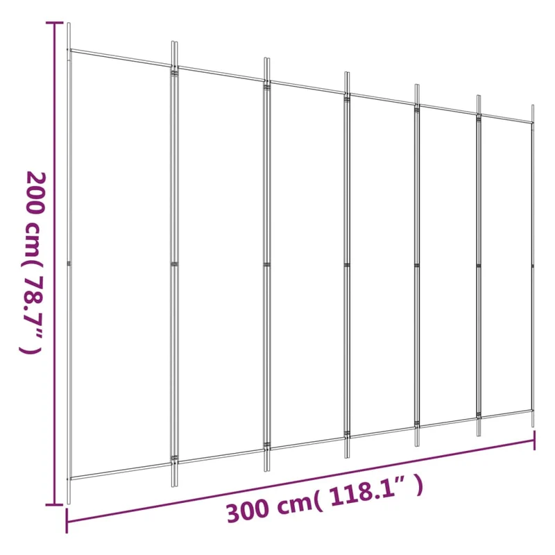 Paravent séparateur de pièce cloison 6 panneaux 300 x 200 cm en tissu noir DEC031117