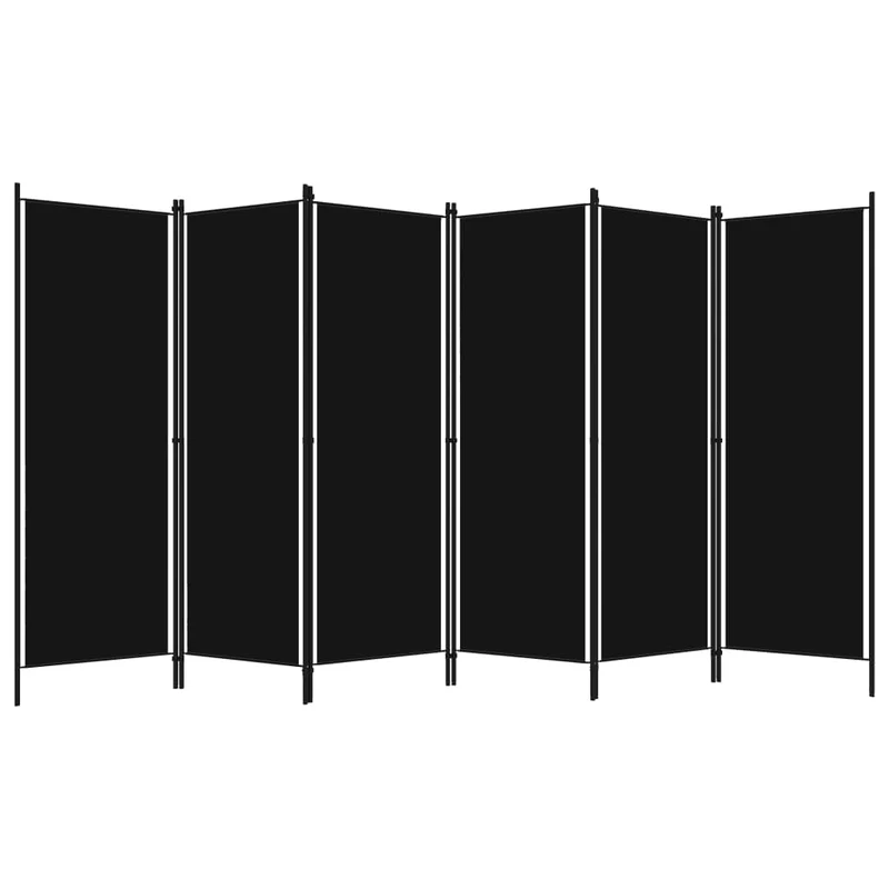 Paravent séparateur de pièce cloison 6 panneaux 300 x 180 cm en tissu noir et fer DEC031116
