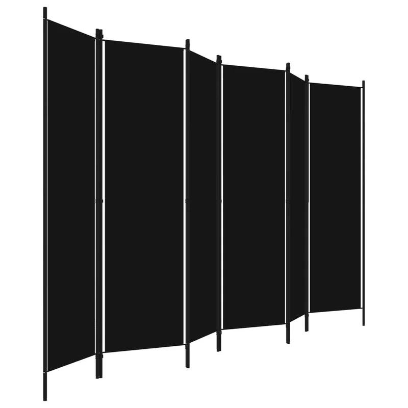 Paravent séparateur de pièce cloison 6 panneaux 300 x 180 cm en tissu noir et fer DEC031116