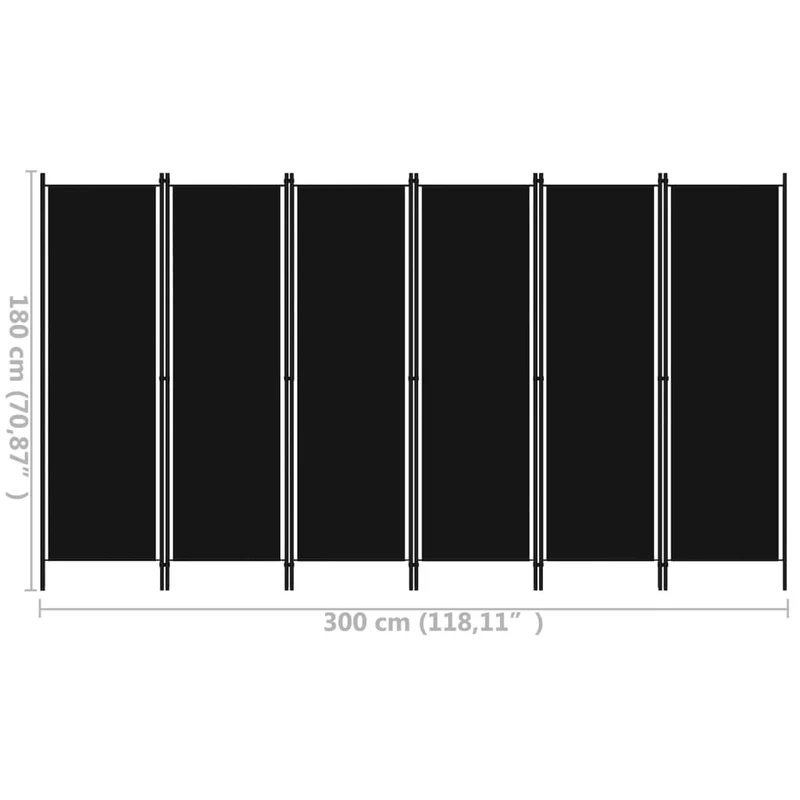 Paravent séparateur de pièce cloison 6 panneaux 300 x 180 cm en tissu noir et fer DEC031116