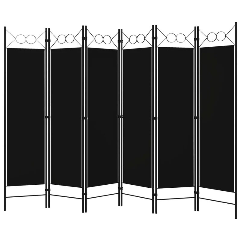 Paravent séparateur de pièce cloison 6 panneaux 240 x 180 cm en tissu noir et fer DEC031114
