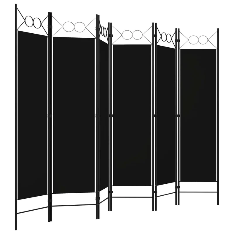 Paravent séparateur de pièce cloison 6 panneaux 240 x 180 cm en tissu noir et fer DEC031114