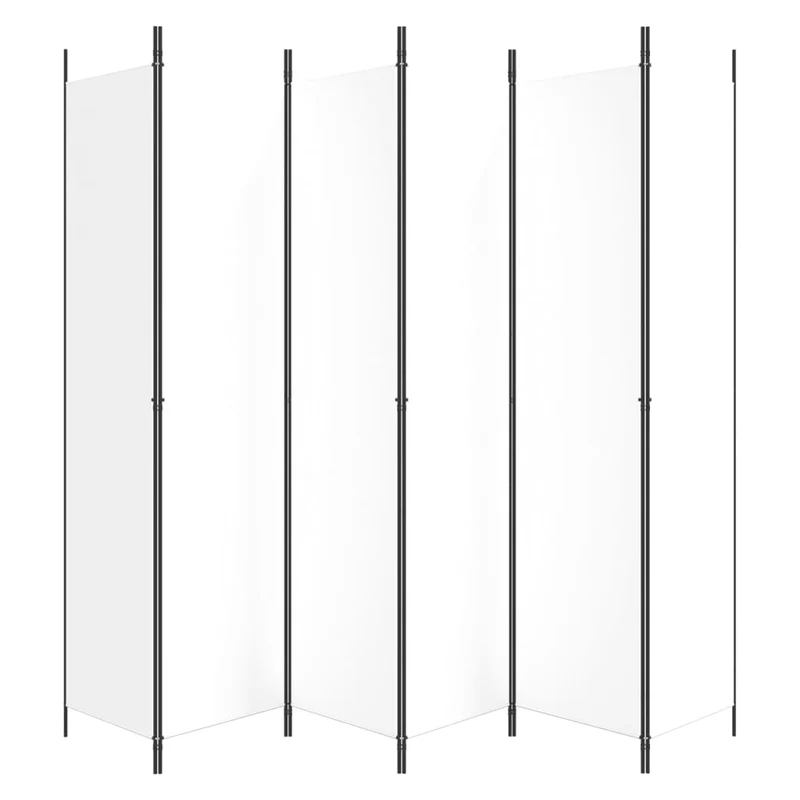 Paravent séparateur de pièce cloison 6 panneaux 300 x 220 cm tissu blanc et fer DEC031049