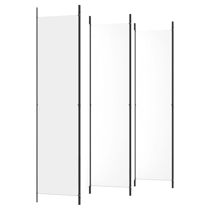 Paravent séparateur de pièce cloison 6 panneaux 300 x 220 cm tissu blanc et fer DEC031049