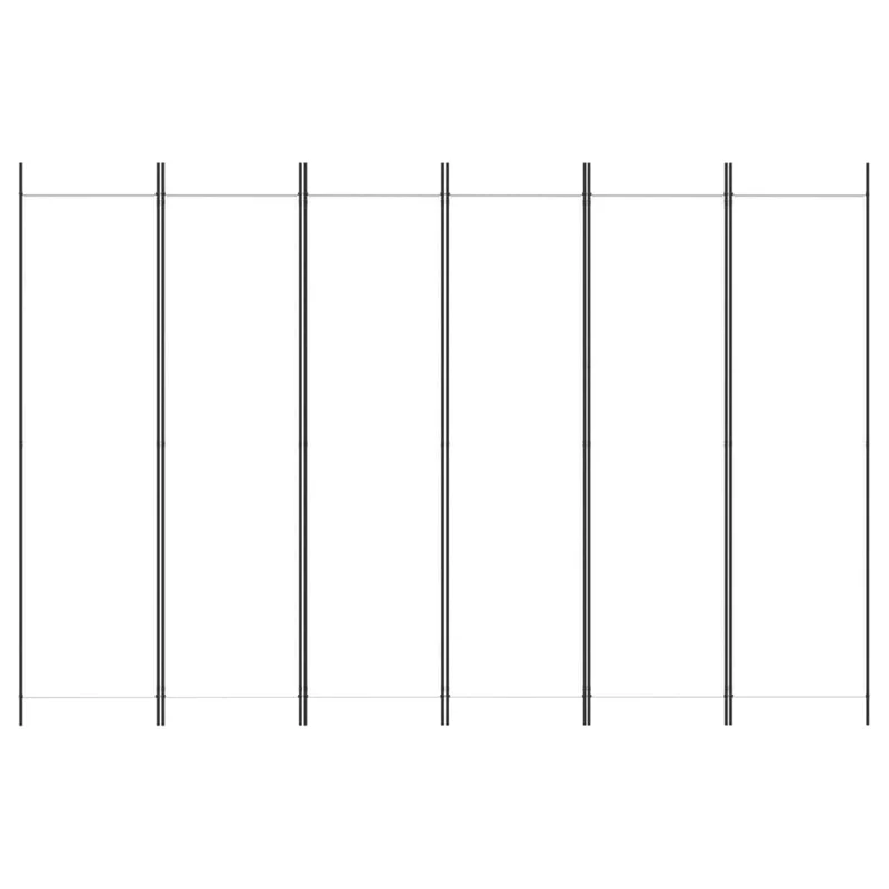 Paravent séparateur de pièce cloison 6 panneaux 300 x 200 cm tissu blanc et fer DEC031048
