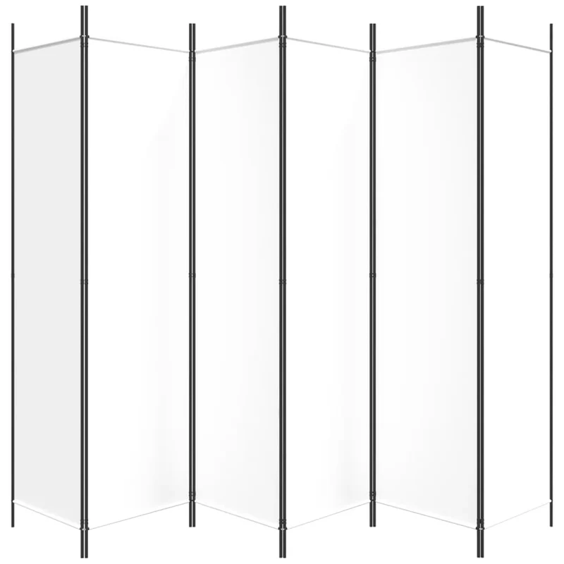 Paravent séparateur de pièce cloison 6 panneaux 300 x 200 cm tissu blanc et fer DEC031048