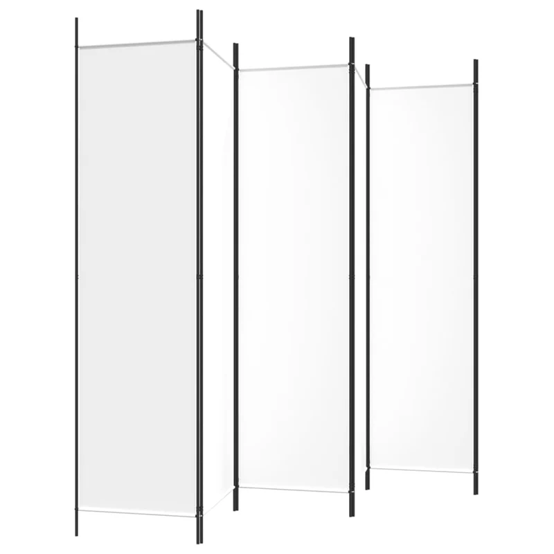 Paravent séparateur de pièce cloison 6 panneaux 300 x 200 cm tissu blanc et fer DEC031048