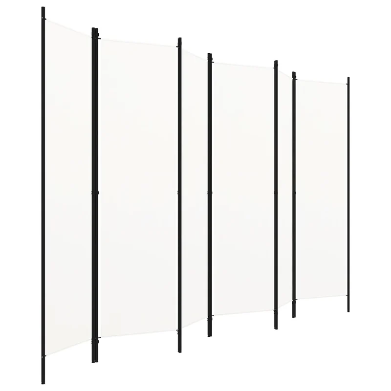 Paravent séparateur de pièce cloison 6 panneaux 300 x 180 cm en tissu blanc et fer DEC031047