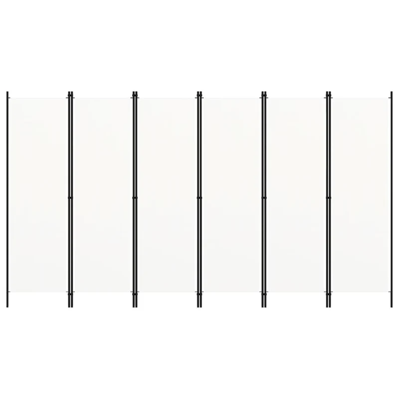 Paravent séparateur de pièce cloison 6 panneaux 300 x 180 cm en tissu blanc et fer DEC031047